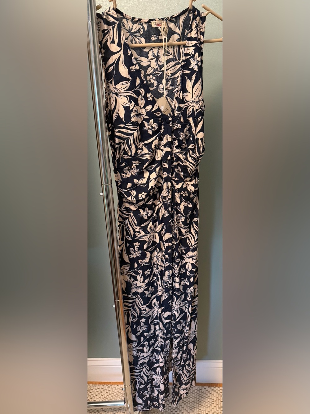 Faherty Sorrento Navy and Cream Floral Maxi Dress
